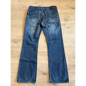 Helix Men’s Slim Boot Cut Jeans 32 X 34 Cross Distressed Blue